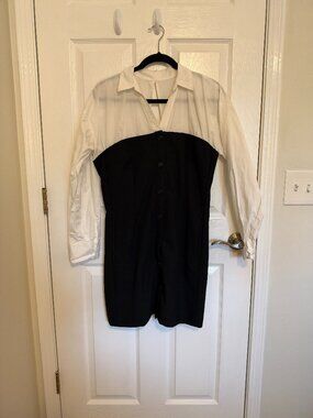 Maeve Long-Sleeve Twofer Pinafore Mini Dress Black White Size L